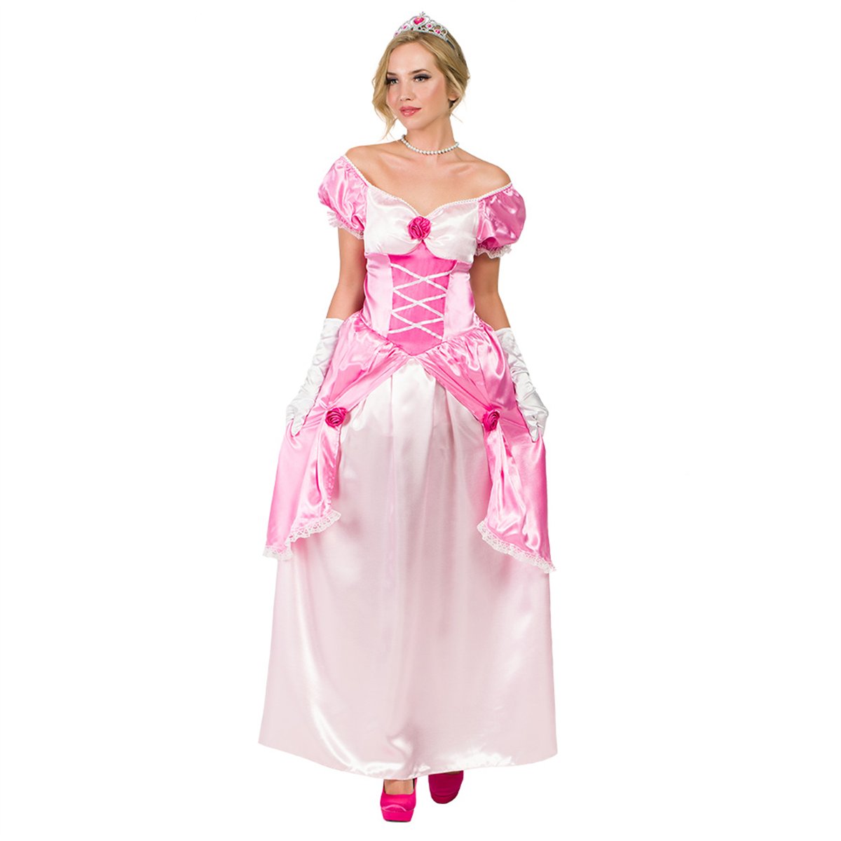 Prinsessekostume dame str. S - Lyserød kjole med handsker Prinsessekostume dame str. S - Lyserød kjole med handsker