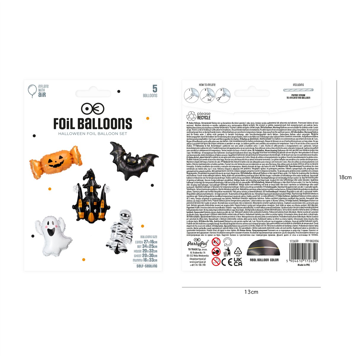 5 stk Figurballoner Halloween Folieballoner Spooky Friends