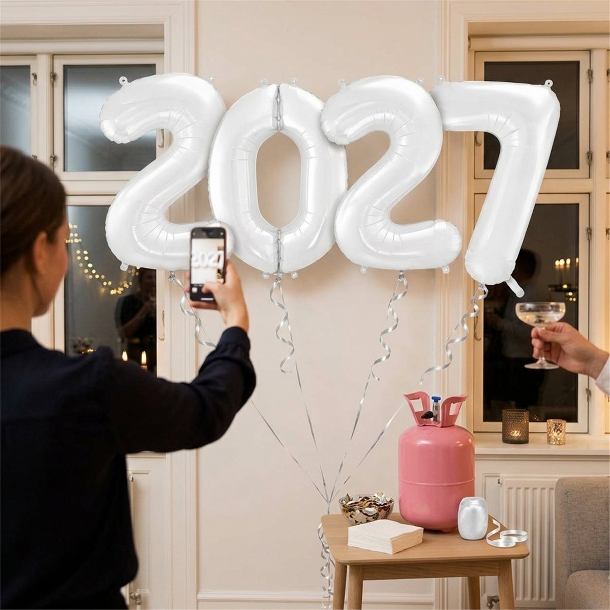 Helium S&aelig;t med Folieballoner 2027 Hvid 86 cm