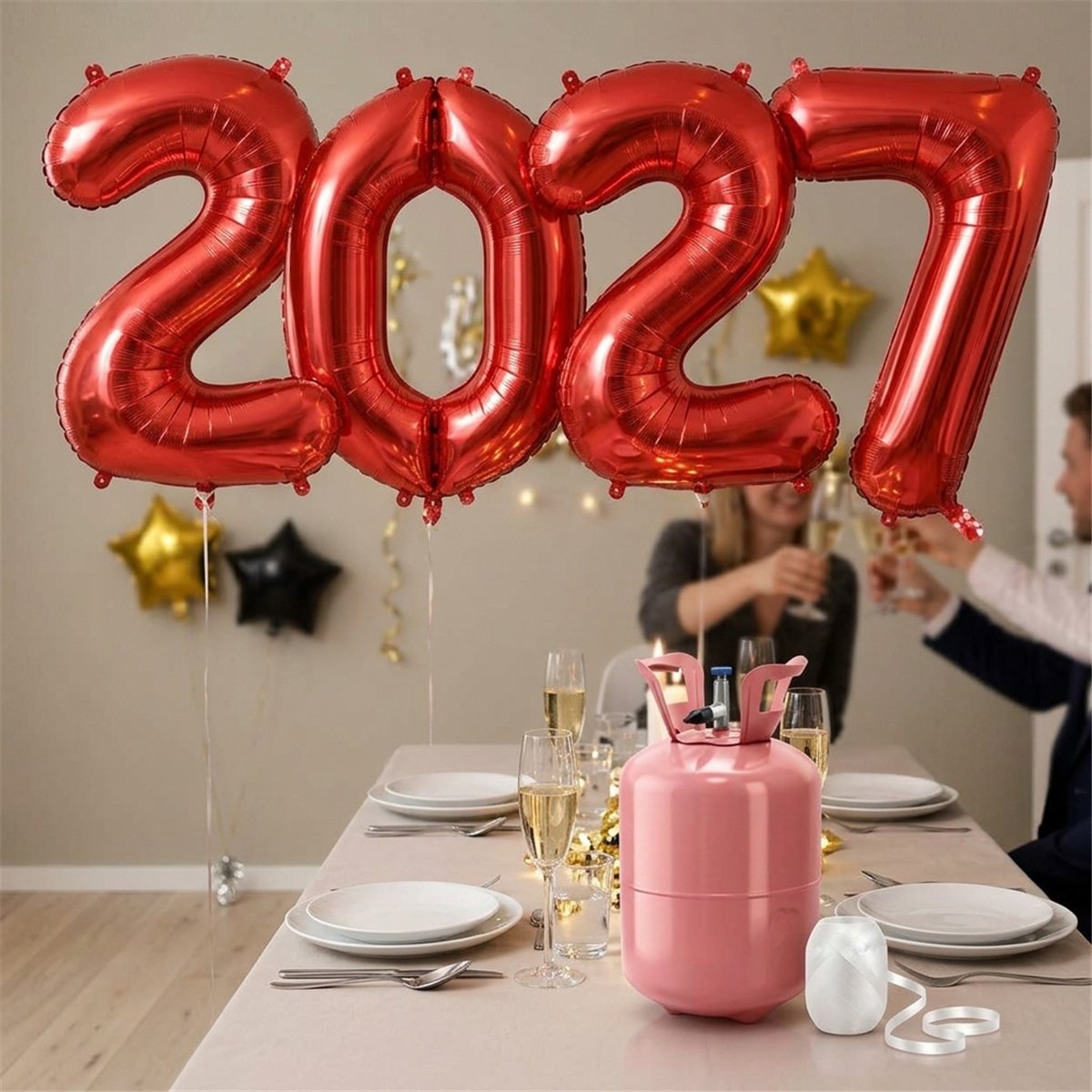 Folieballon Tal 2027 R&oslash;d 86 cm med Helium