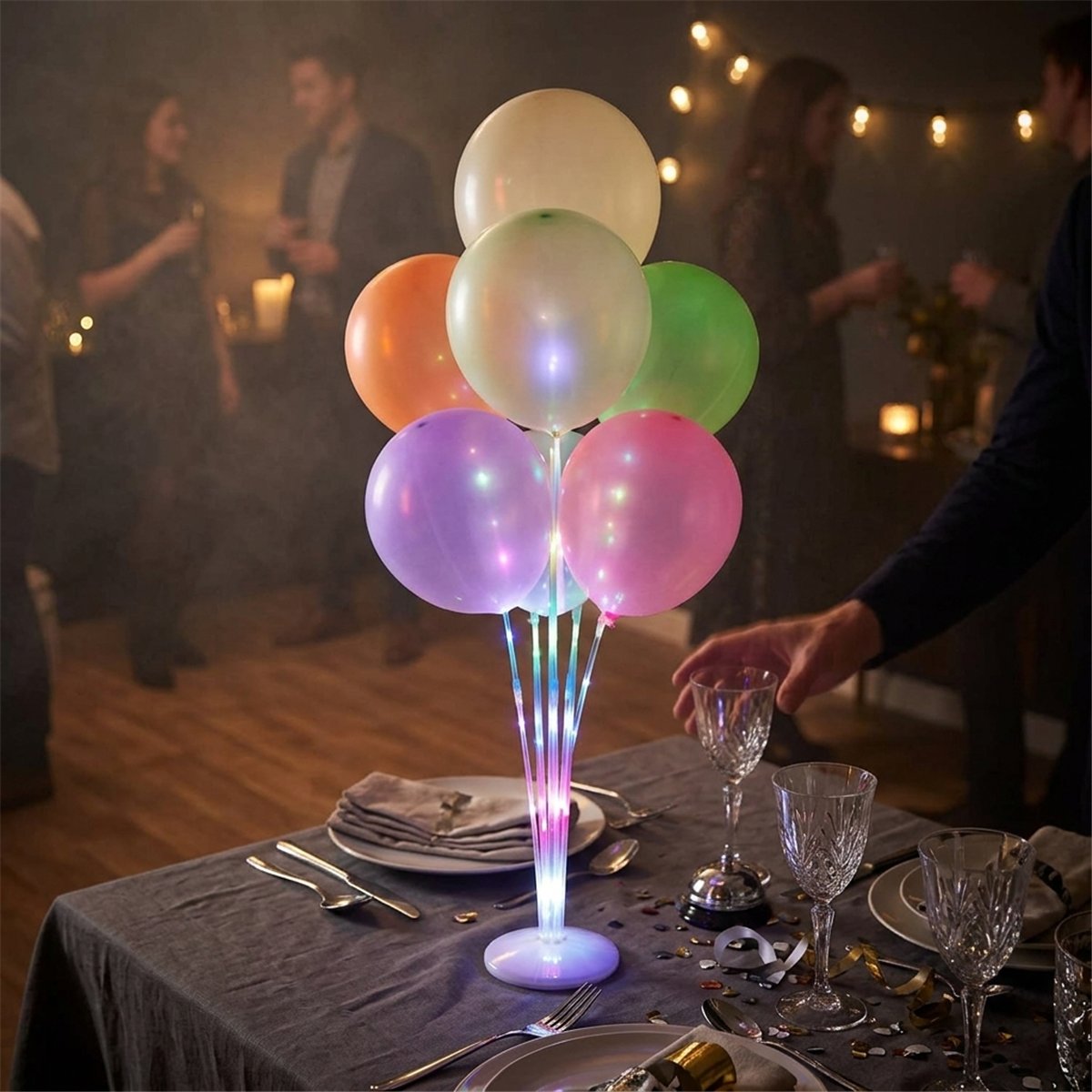 LED Ballonstativ transparent 70 cm til 7 balloner