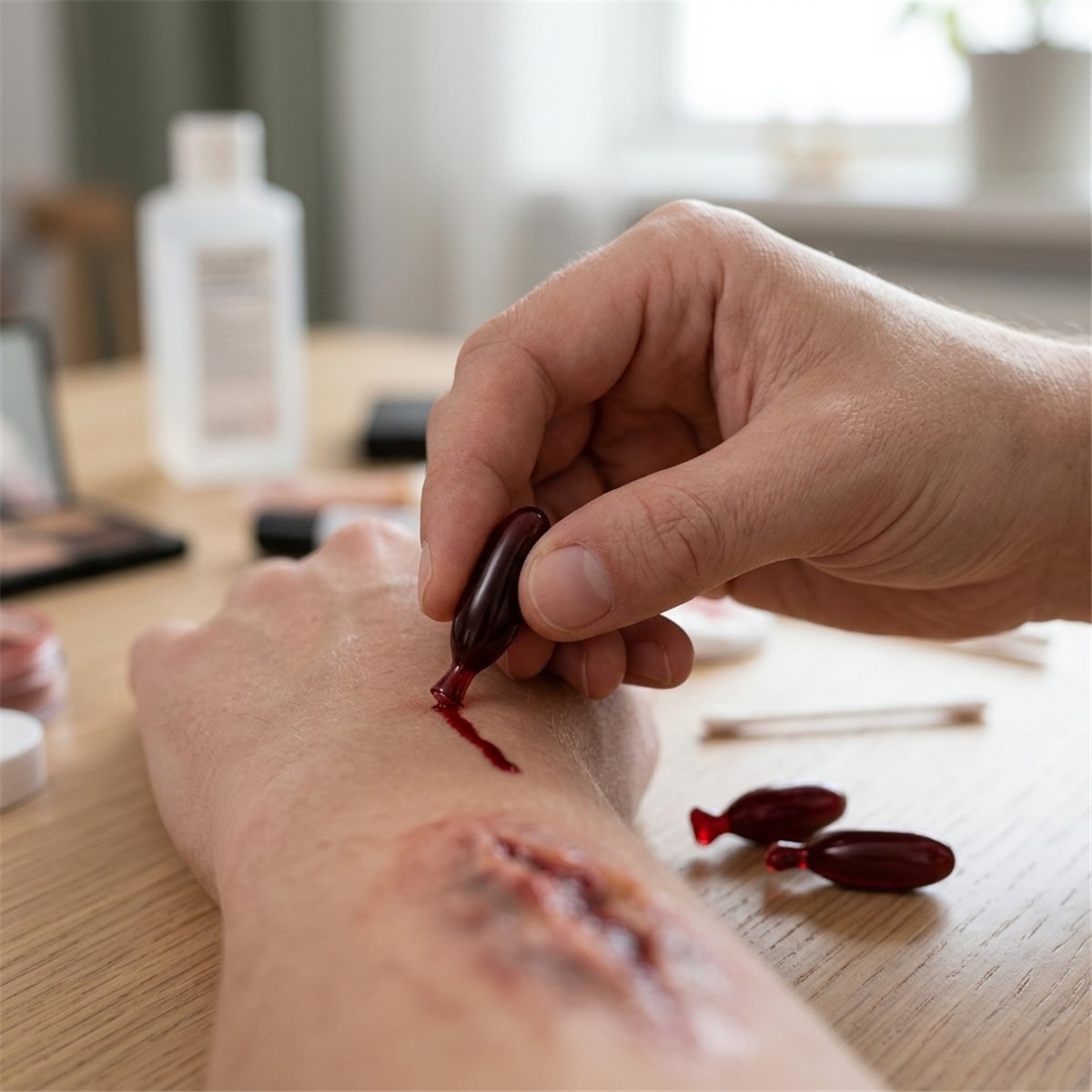 Kunstigt blod i kapsler – 5 stk. blodkapsler til Halloween makeup Kunstigt blod i kapsler – 5 stk. blodkapsler til Halloween makeup