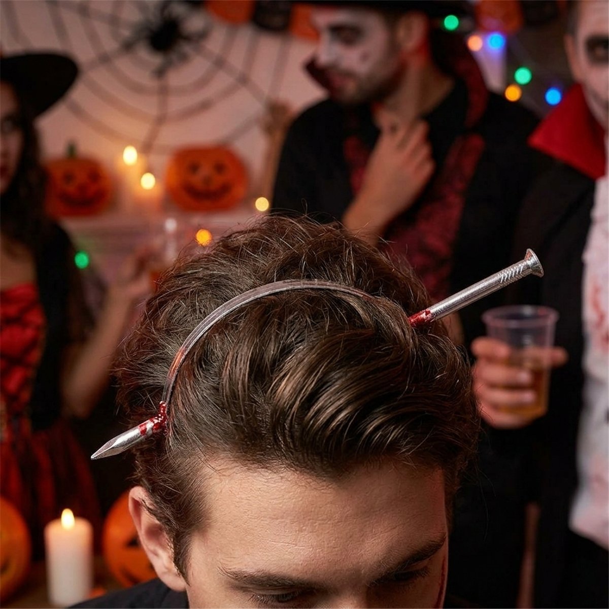 Hårbøjle med søm gennem hovedet – Halloween pandebånd Hårbøjle med søm gennem hovedet – Halloween pandebånd
