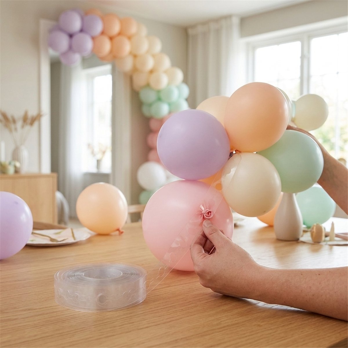 Ballonb&aring;nd til Ballonguirlande &ndash; Transparent 5 Meter med Huller