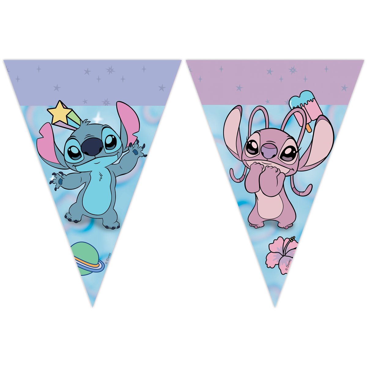 Disney® Stitch & Angel vimpelguirlande lyseblå/lyserød Disney® Stitch & Angel vimpelguirlande lyseblå/lyserød