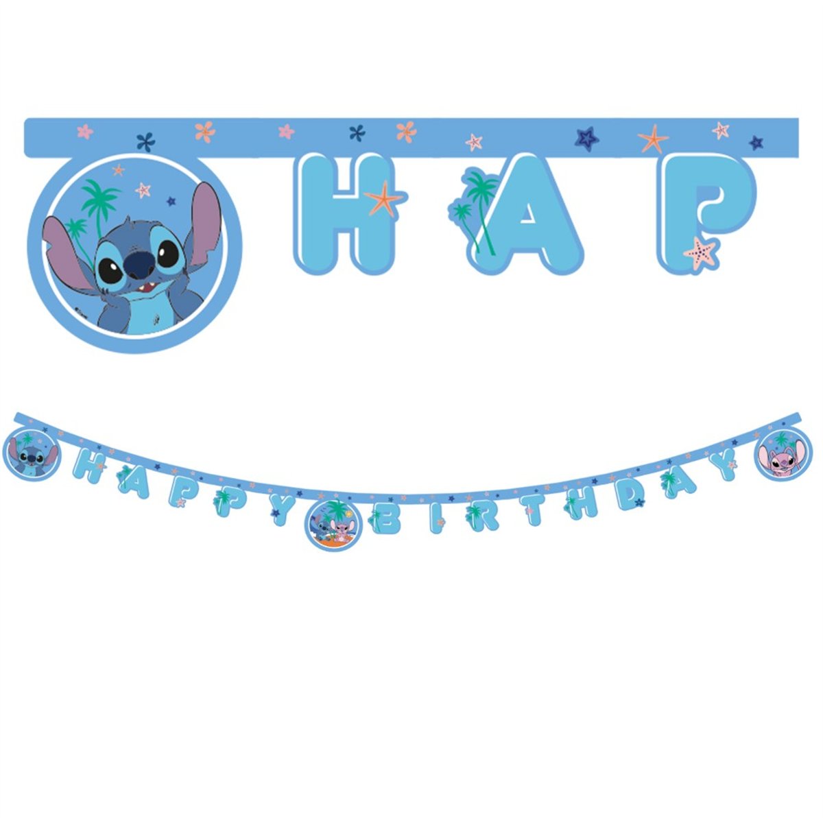 Disney® Lilo & Stitch Happy Birthday papirbanner blå 200 cm Disney® Lilo & Stitch Happy Birthday papirbanner blå 200 cm