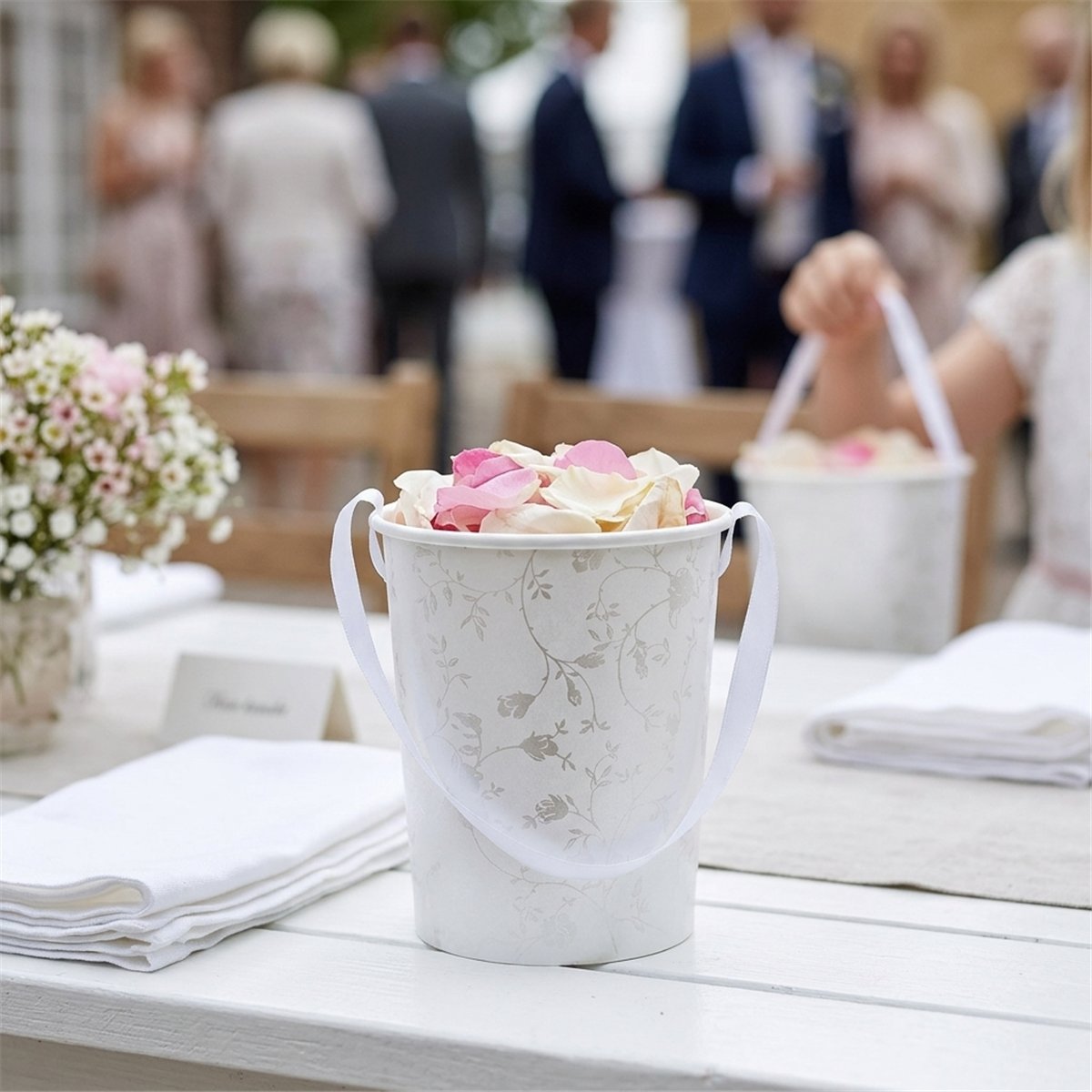 Blomsterspand Hvid Perleglans med Blomsterprint 13 cm