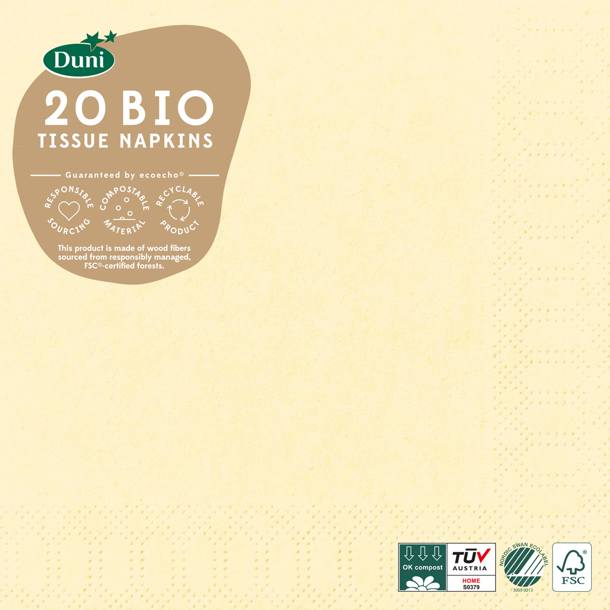 20 stk. Frokostservietter Duni Creme 33x33 cm 3-lags 20 stk. Frokostservietter Duni Creme 33x33 cm 3-lags