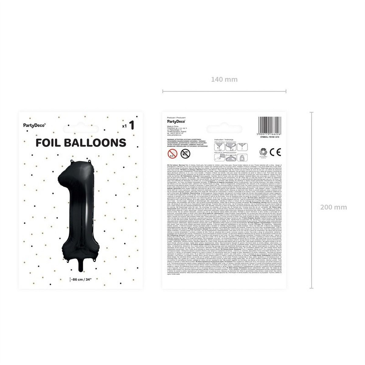 Folieballon som Tal 1 i Sort Folie 86 cm Høj Folieballon som Tal 1 i Sort Folie 86 cm Høj