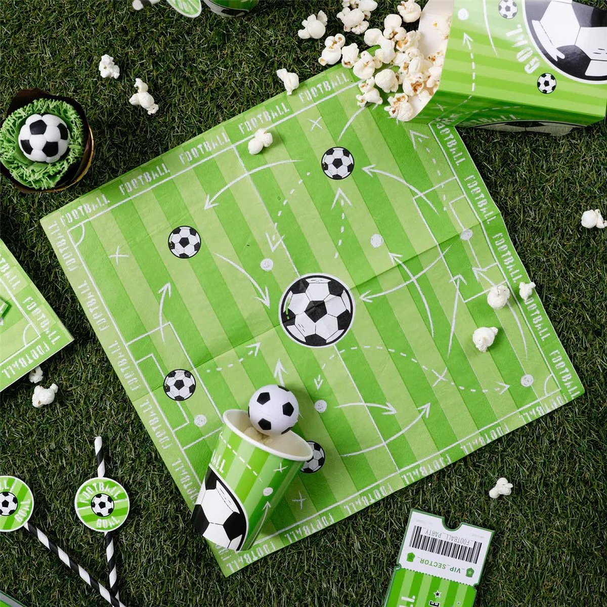10 stk. Servietter Fodbold Farvemix 33x33 cm 3-lags