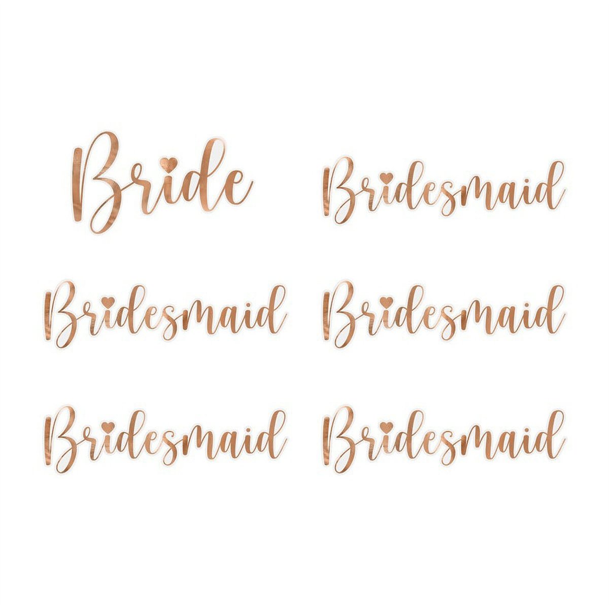 6 stk. Glasstickers Roseguld Brud & Brudepige 6 stk. Glasstickers Roseguld Brud & Brudepige