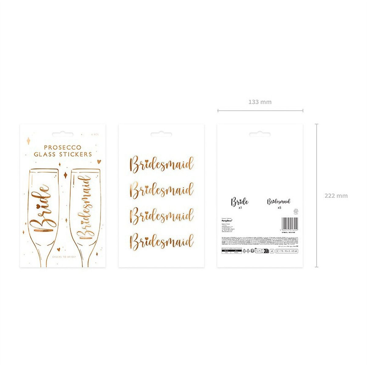 6 stk. Glasstickers Roseguld Brud & Brudepige 6 stk. Glasstickers Roseguld Brud & Brudepige