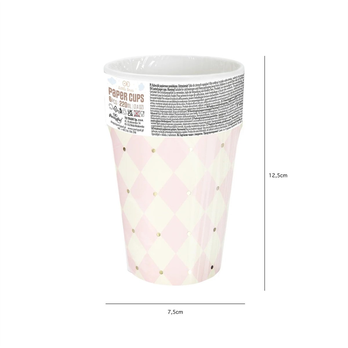 6 stk. Papkrus Pink og Creme med Guldprint 220 ml 6 stk. Papkrus Pink og Creme med Guldprint 220 ml