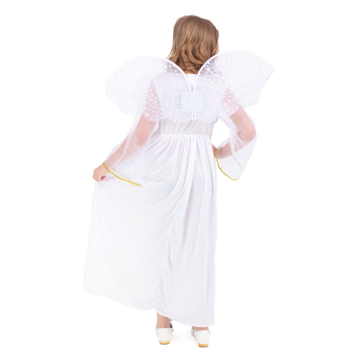 Engelkostume hvid med vinger og guldbånd 130-140 cm Engelkostume hvid med vinger og guldbånd 130-140 cm