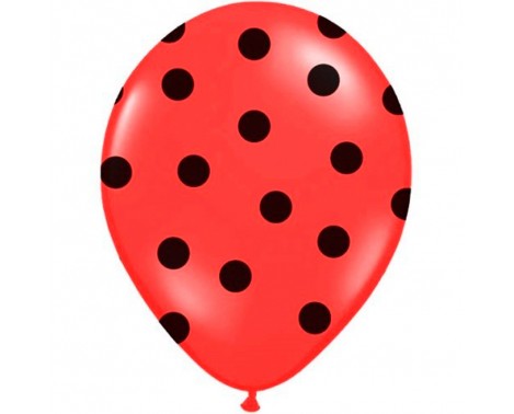 6 stk Røde balloner med sort prikker