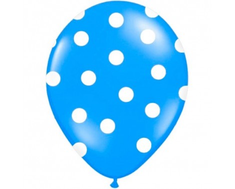 6 stk Blå balloner med hvide prikker