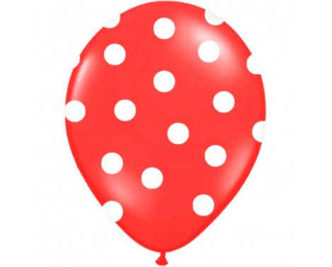 6 stk Røde balloner med hvide prikker