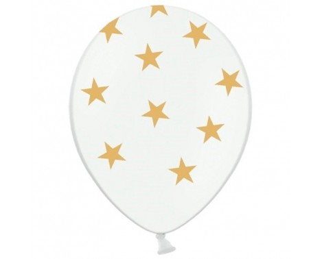 6 stk Hvide balloner med guld stjerner