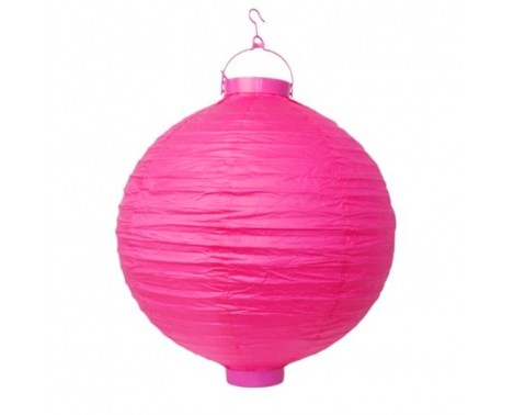 Rispapirlampe med LED lys Hot Pink 20 cm