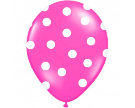 6 stk Hot pink balloner med hvide prikker