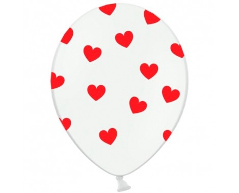 6 stk Hvide balloner med røde hjerter
