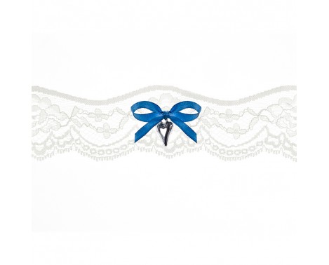 Strømpebånd - Blå sløjfe og sølv hjerte
