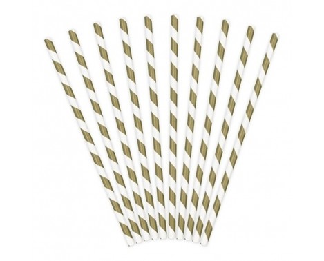 Papirsugerør 10 stk Twiste guld - hvid