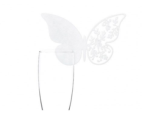 10 stk. Hvide sommerfugl bordkort med blomster mønster.