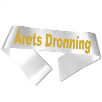 Ordensbånd Årets Dronning - Hvid Bånd, Metallic Guld Tryk inkl. velco