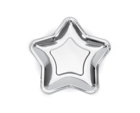 6 stk Stjerne engangstallerken i sølv metallic 18 cm