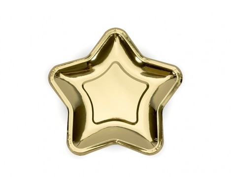 6 stk Stjerne engangstallerken i guld metallic 18 cm