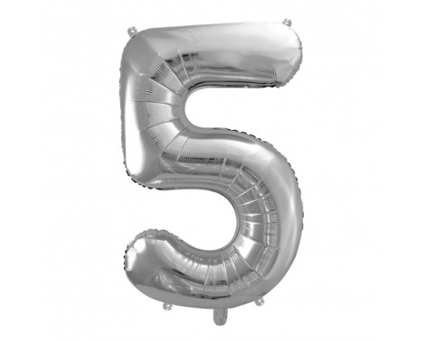 Sølv 5 tal ballon - ca 35 cm
