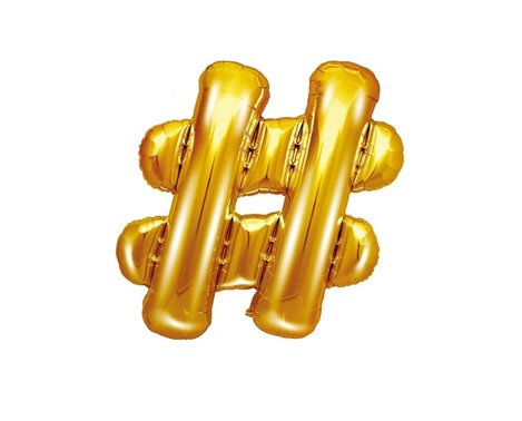 Guld hashtag ballon - ca 35 cm