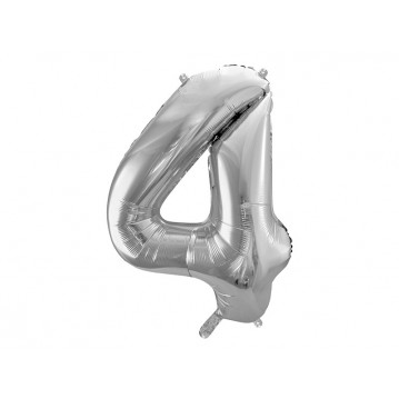 Sølv 4 tal ballon - ca 86 cm Sølv 4 tal ballon - ca 86 cm