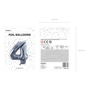 Sølv 4 tal ballon - ca 86 cm Sølv 4 tal ballon - ca 86 cm