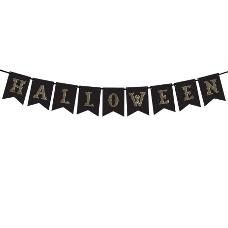 Happy Halloween banner - sort 20x175 cm Happy Halloween banner - sort 20x175 cm