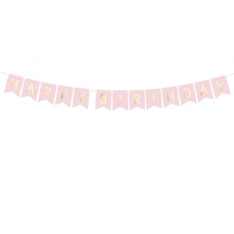Happy Birthday banner - 175 cm - lyserød
