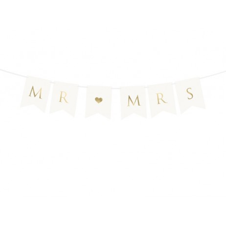 Bryllups banner - Mr & Mrs - Hvid 15 x 85 cm 