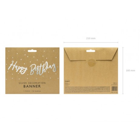 Happy Birthday banner - 62 cm - sølv Happy Birthday banner - 62 cm - sølv