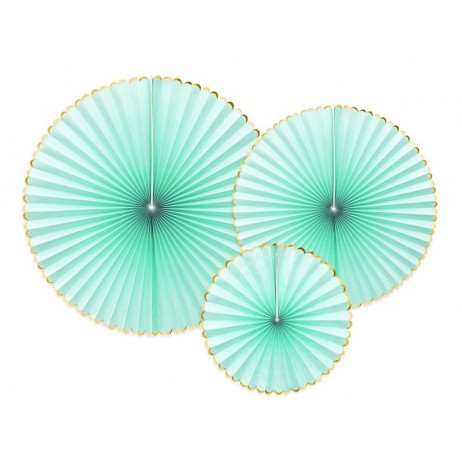 3 stk Rosetter mintgrøn med guld kant 20-40cm 3 stk Rosetter mintgrøn med guld kant 20-40cm