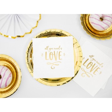 20 stk. All you need is love, guld frokostservietter 20 stk. All you need is love, guld frokostservietter