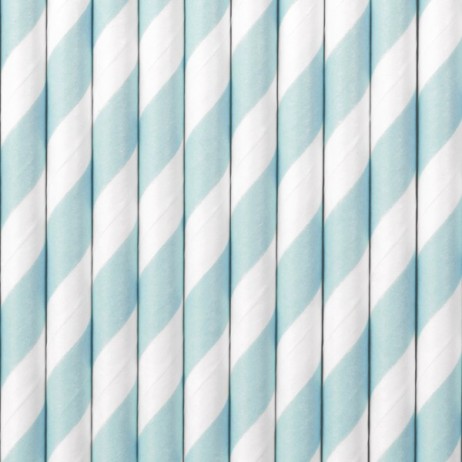 10 stk Papirsugerør Twiste lyseblå - hvid