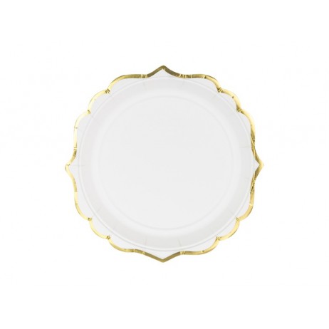 6 stk Engangstallerken hvid med guldkant 18 cm 6 stk Engangstallerken hvid med guldkant 18 cm