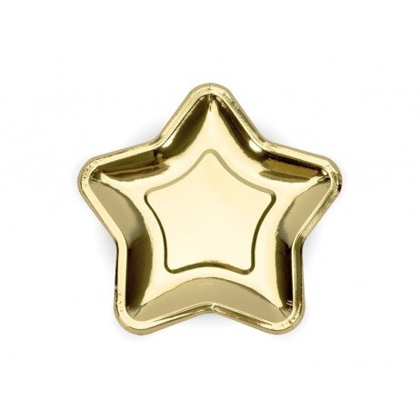 6 stk Stjerne engangstallerken i guld Metallic 23cm