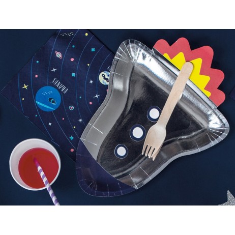 6 stk Paptallerken rumraket 21.5x29.5cm 6 stk Paptallerken rumraket 21.5x29.5cm