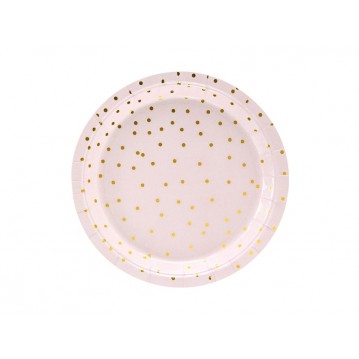 6 stk Paptallerken lyserød med prikker 18cm 6 stk Paptallerken lyserød med prikker 18cm