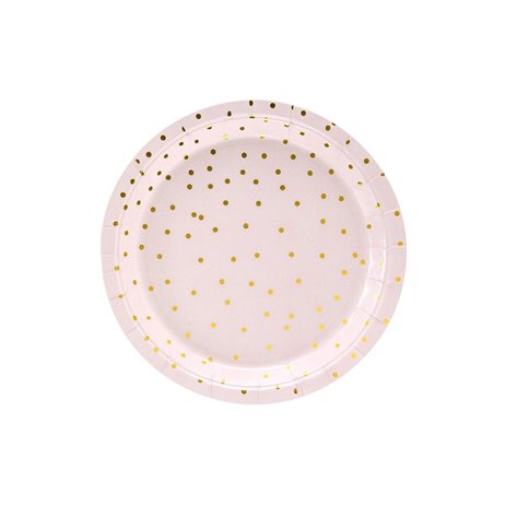 6 stk Paptallerken lyserød med prikker 18cm 6 stk Paptallerken lyserød med prikker 18cm