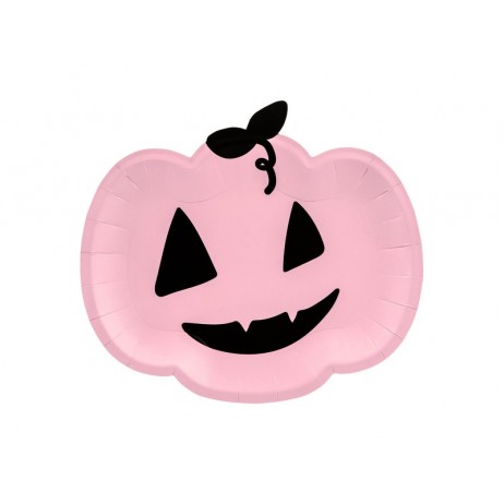 6 stk Paptallerken Pumpkin, pink, 25x22cm
