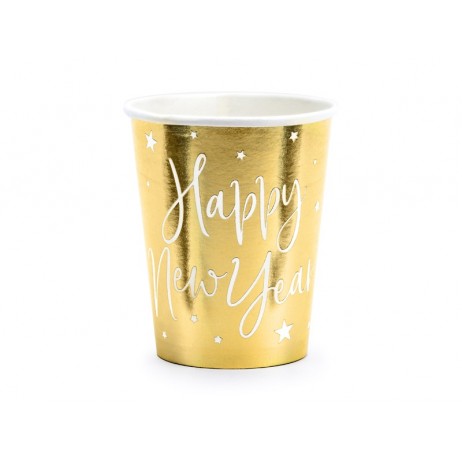 6 stk Papbæger Happy new year! - guld 22cl