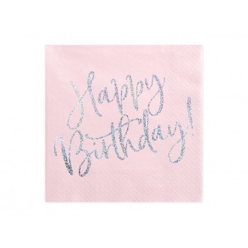 20 stk Servietter Happy birthday lyserød 20 stk Servietter Happy birthday lyserød